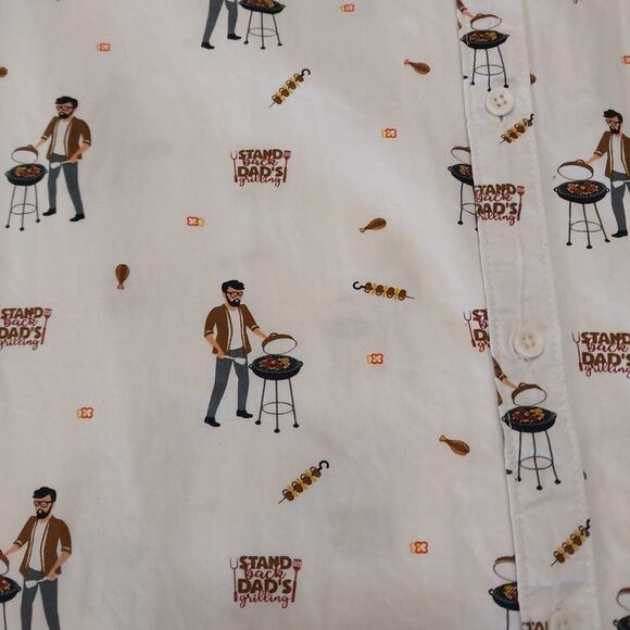 Denim‎ & Flower Men's Shirt Large BBQ Grill Dad Short Sleeve Button-Up Novelty - Picture 2 of 9